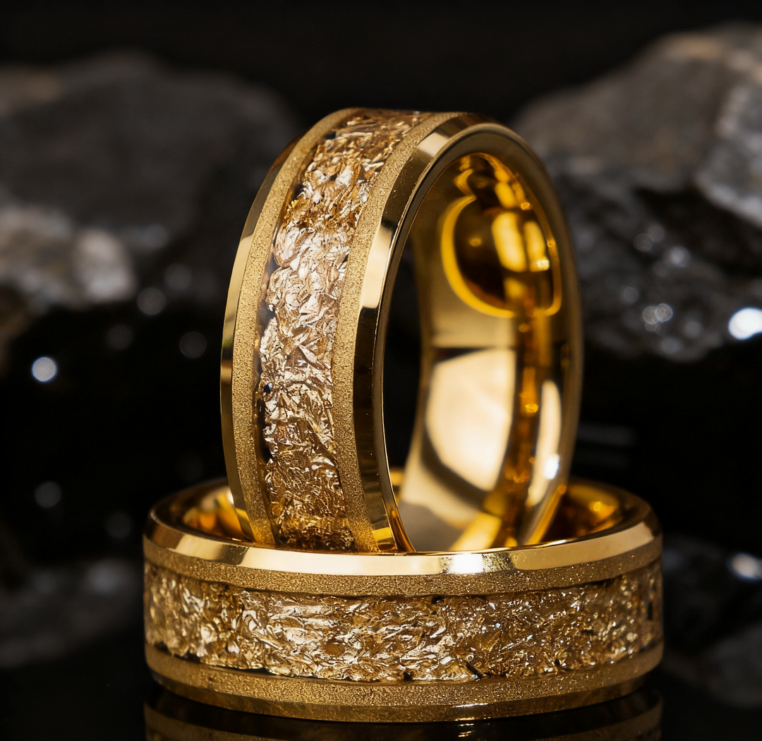 18k Gold Matte Gold Foil Tungsten Steel Men's Wedding Ring