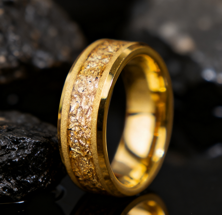 18k Gold Matte Gold Foil Tungsten Steel Men's Wedding Ring