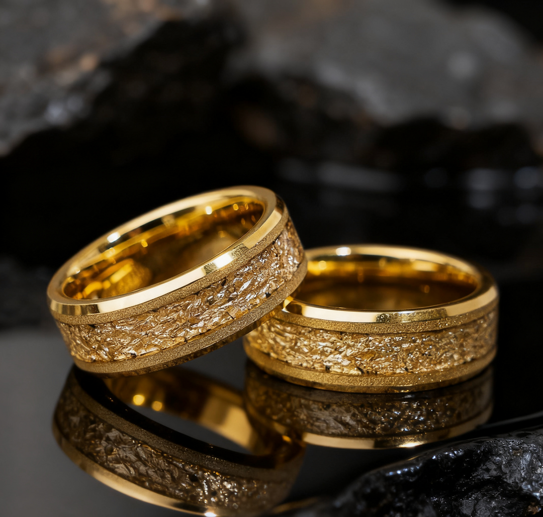 18k Gold Matte Gold Foil Tungsten Steel Men's Wedding Ring