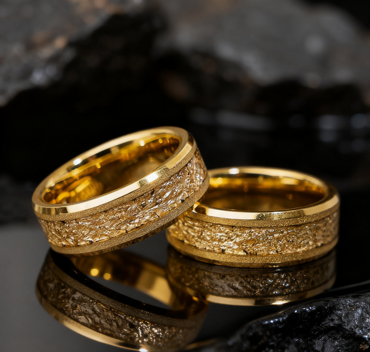 18k Gold Matte Gold Foil Tungsten Steel Men's Wedding Ring