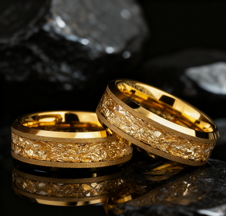 18k Gold Matte Gold Foil Tungsten Steel Men's Wedding Ring