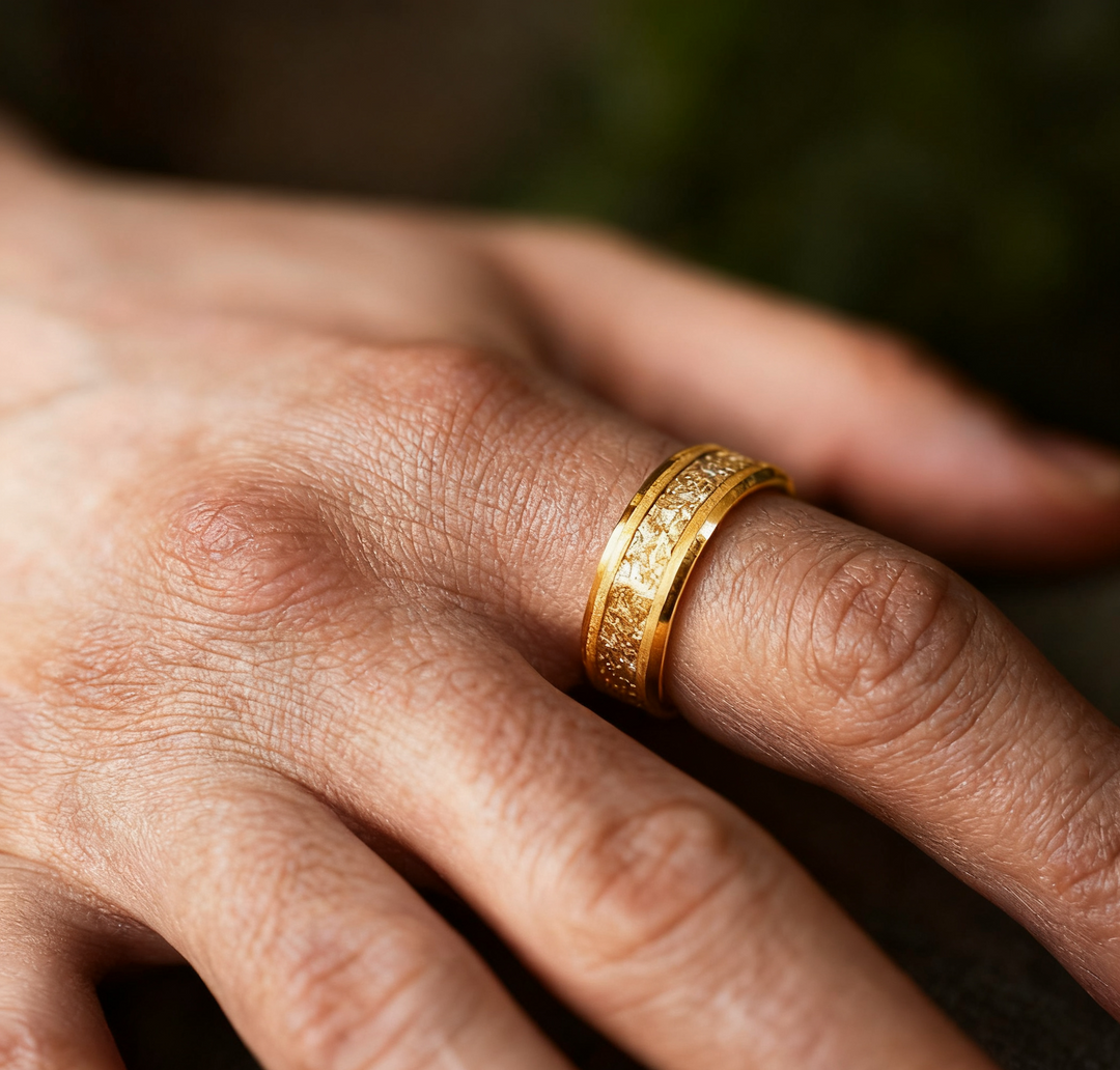 18k Gold Matte Gold Foil Tungsten Steel Men's Wedding Ring