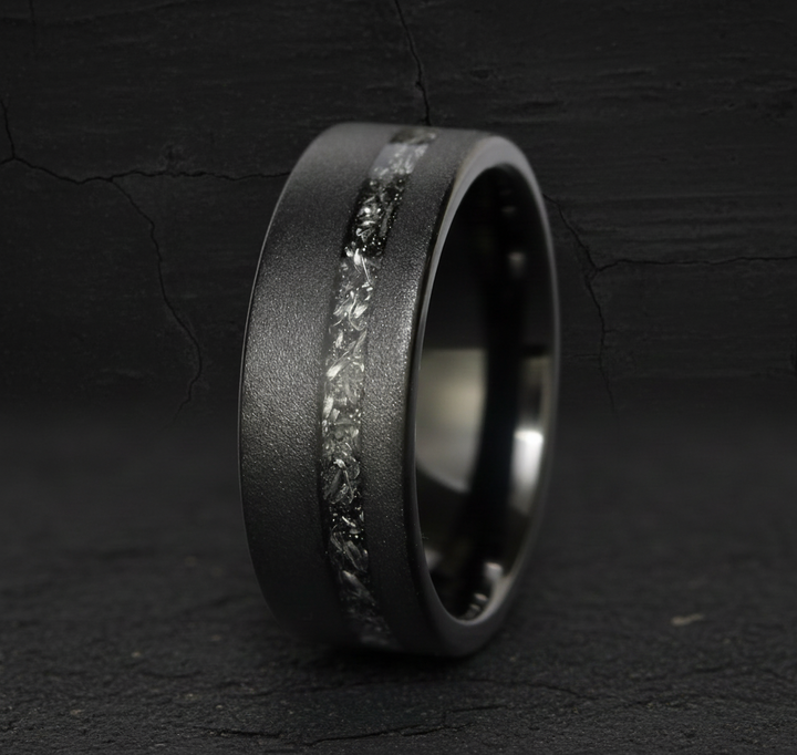 Black Meteorite Sandblasted Black Tungsten Wedding Ring