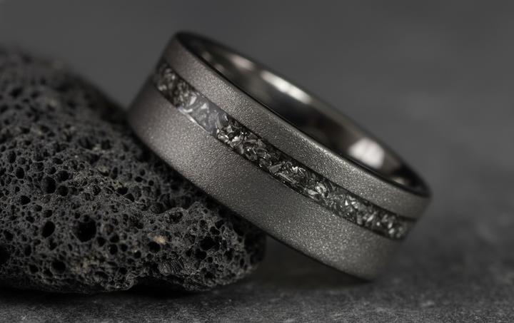 Black Meteorite Sandblasted Black Tungsten Wedding Ring