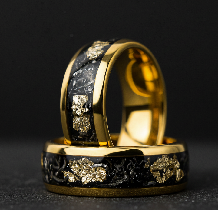 Meteorite Gold Leaf Flakes Wedding Band