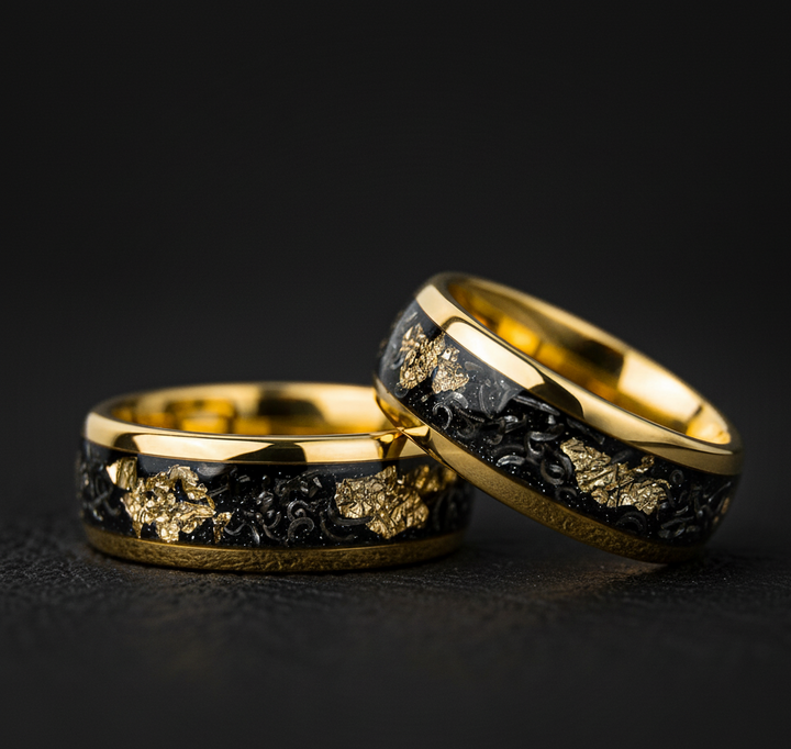 Meteorite Gold Leaf Flakes Wedding Band
