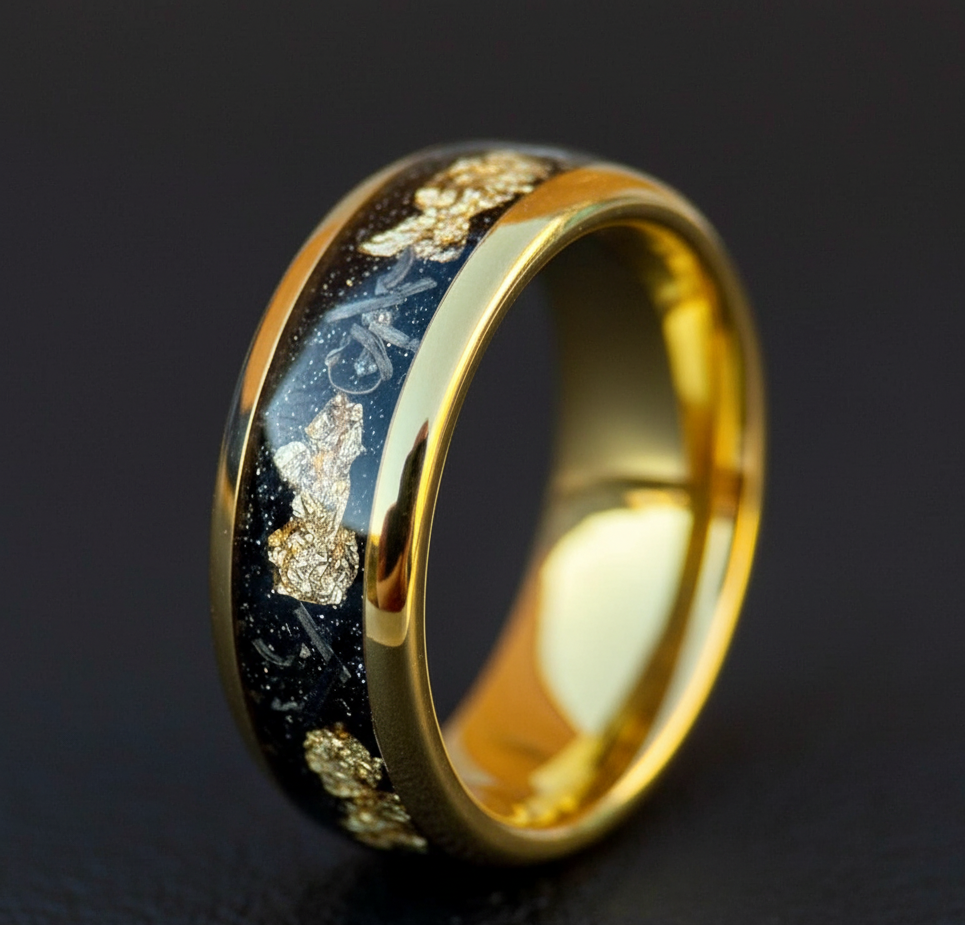 Meteorite Gold Leaf Flakes Wedding Band