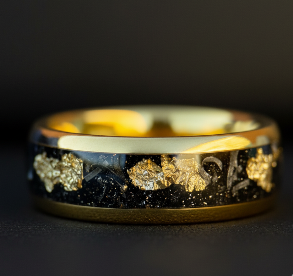 Meteorite Gold Leaf Flakes Wedding Band