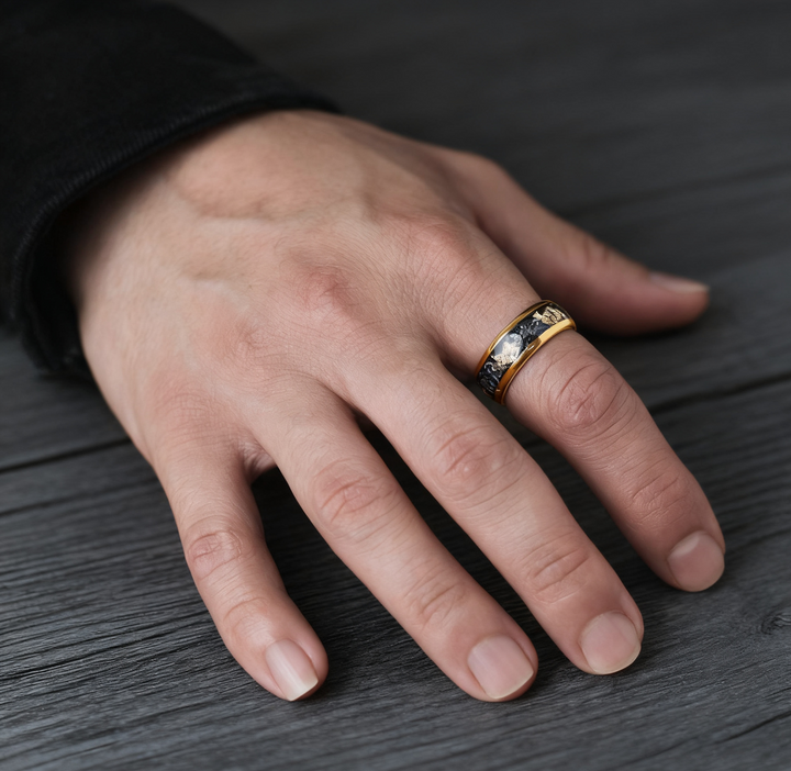 Meteorite Gold Leaf Flakes Wedding Band