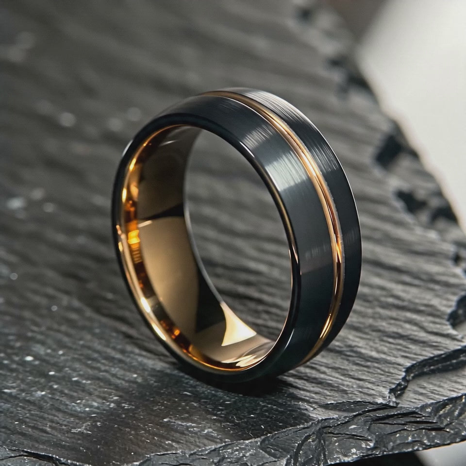 The Datum - Black Tungsten &amp; 18K Gold Band | ForgeValon product video