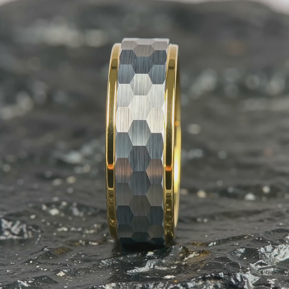 The Carapace - Faceted Tungsten and 18K Gold Band | ForgeValon product video