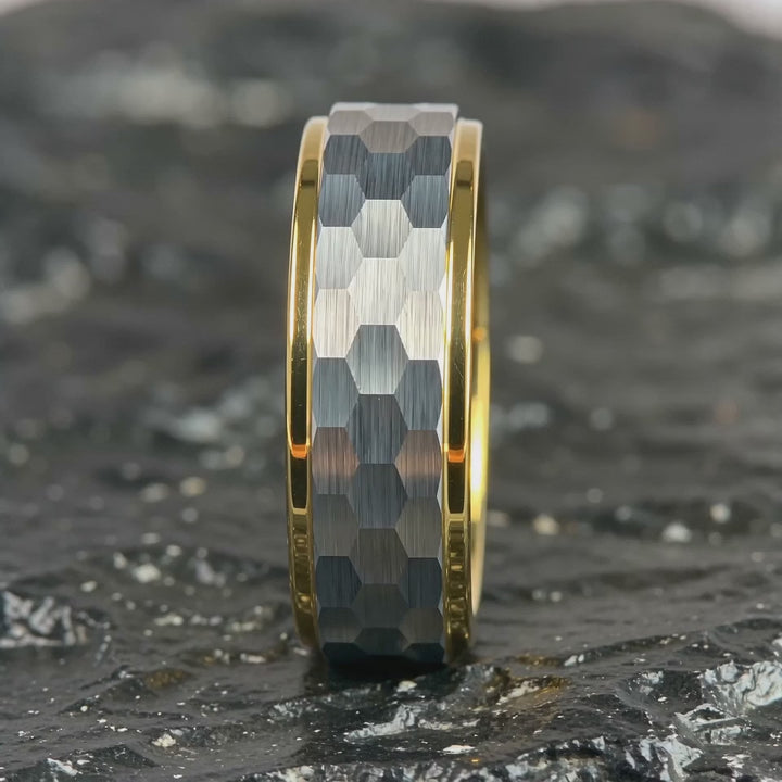 The Carapace - Faceted Tungsten and 18K Gold Band | ForgeValon product video