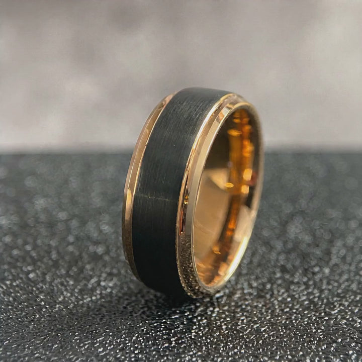 The Bastion - Black Tungsten and 18K Gold Band | ForgeValon product video