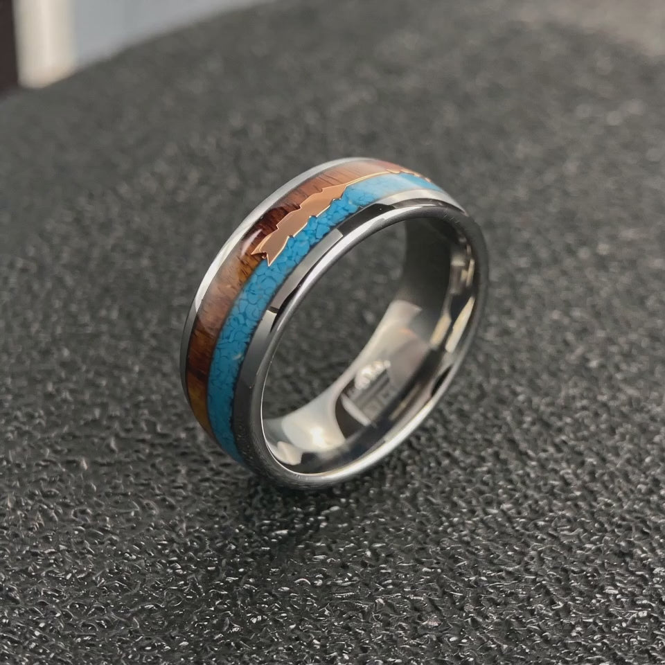 The Sagitta - Titanium, Koa Wood and Turquoise Band | ForgeValon product video