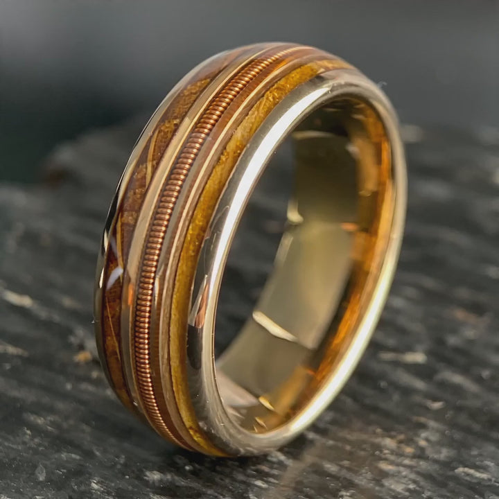 The Concerto - Whiskey Barrel, Guitar String and 18K Gold Band | ForgeValon product video