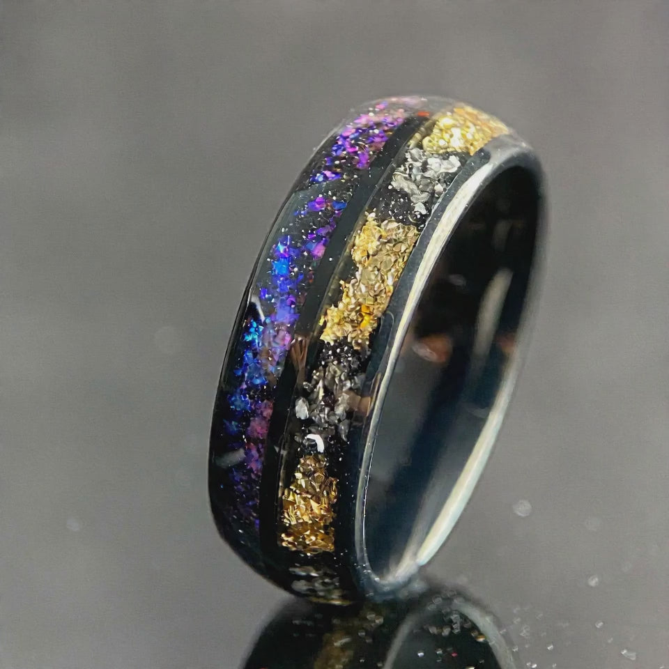 The Reliquary - Galaxy Opal, Meteorite and Gold Leaf Band | ForgeValon product video