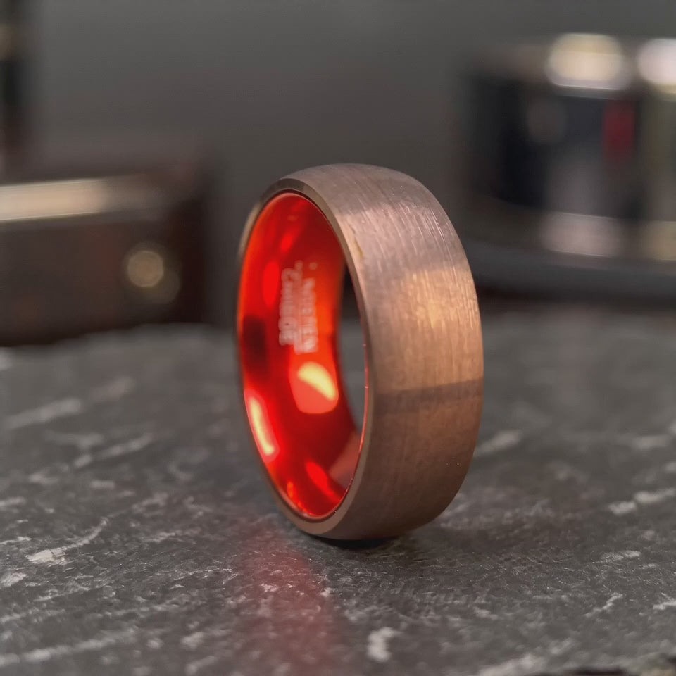 The Artery - Brushed Copper Tungsten and Red Band | ForgeValon product video