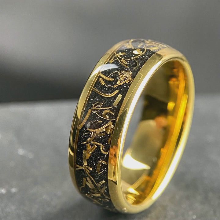 The Kintsugi - 18K Gold, Black Sandstone and Gold Leaf Band | ForgeValon product video