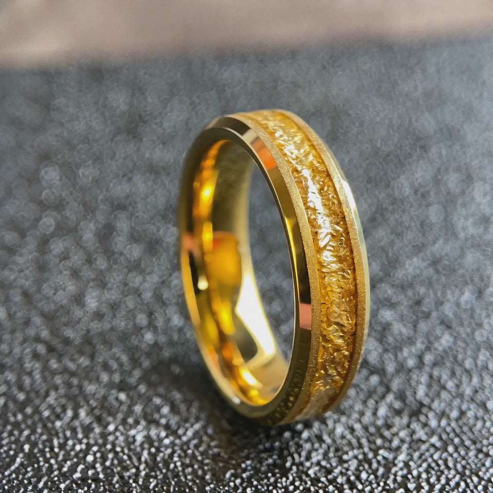 The Lode - 18K Gold, Tungsten and Gold Leaf Band | ForgeValon product video