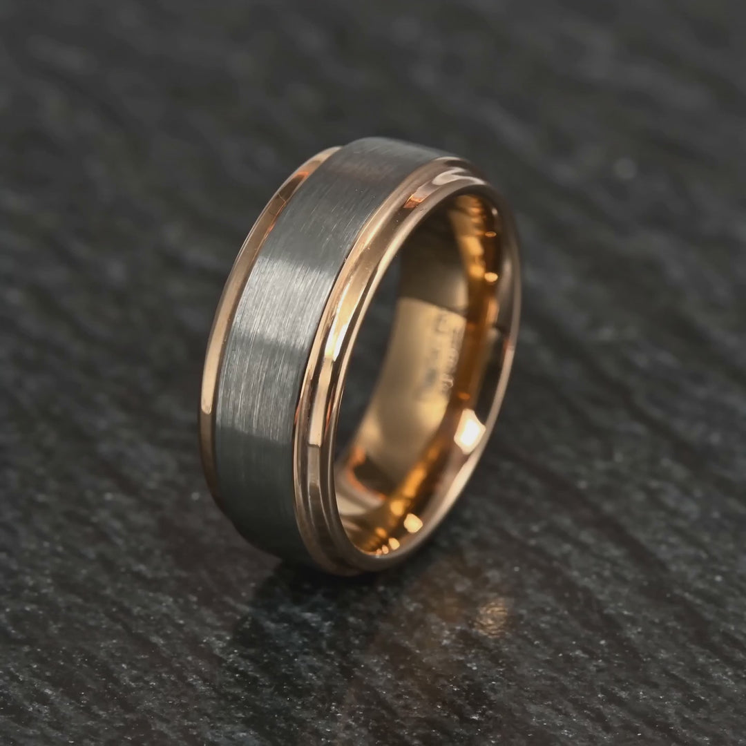 The Praetorian - Brushed Tungsten and 18K Gold Band | ForgeValon product video