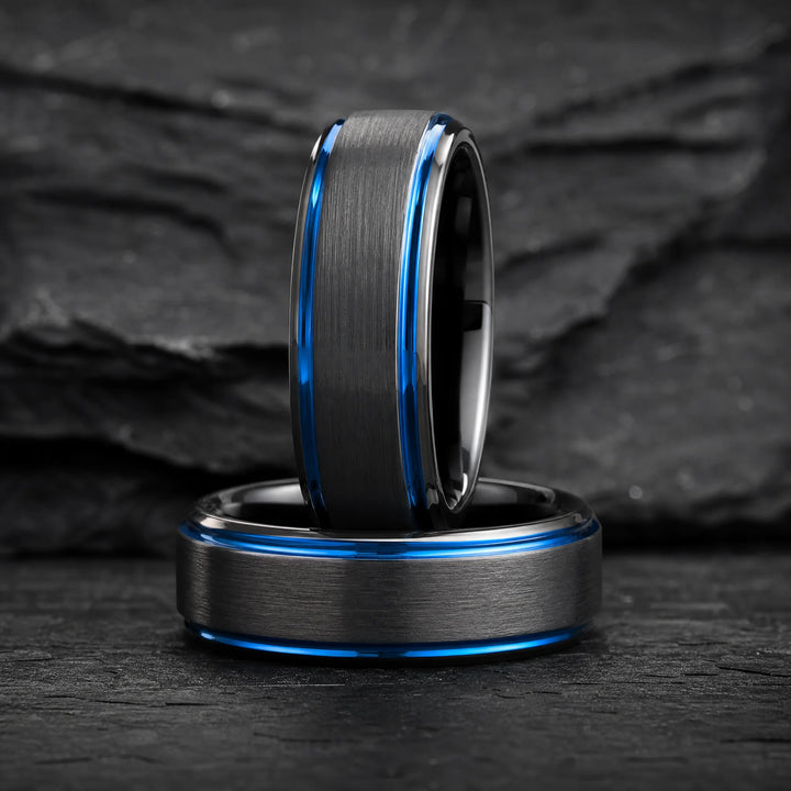 The Afterburner black tungsten ring - stacked view