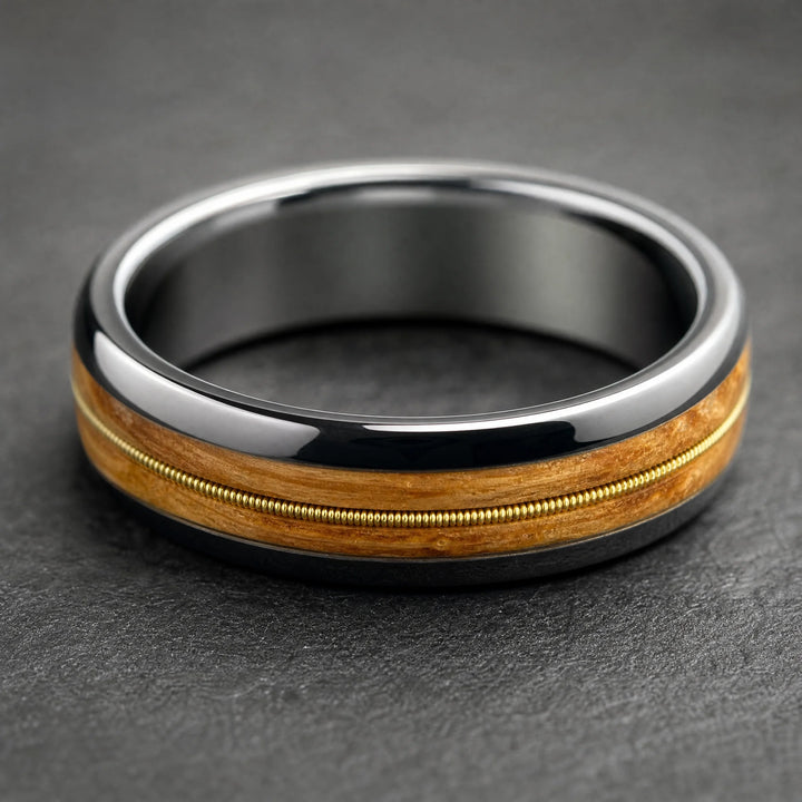 The Anthem Tungsten, Whiskey Barrel Wood and Guitar String ring - inner view