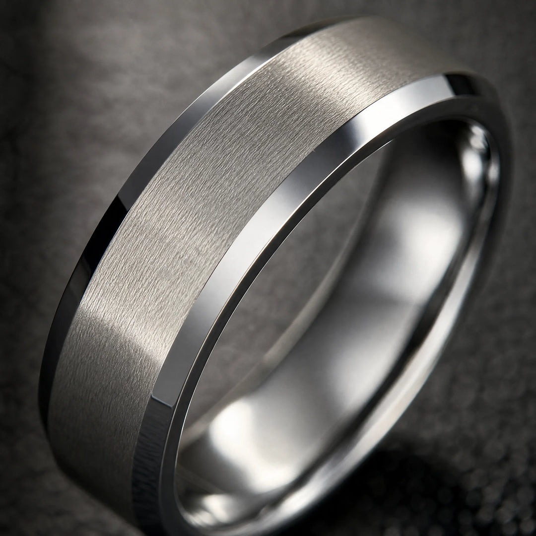 The Armature brushed and polished tungsten ring - detail view