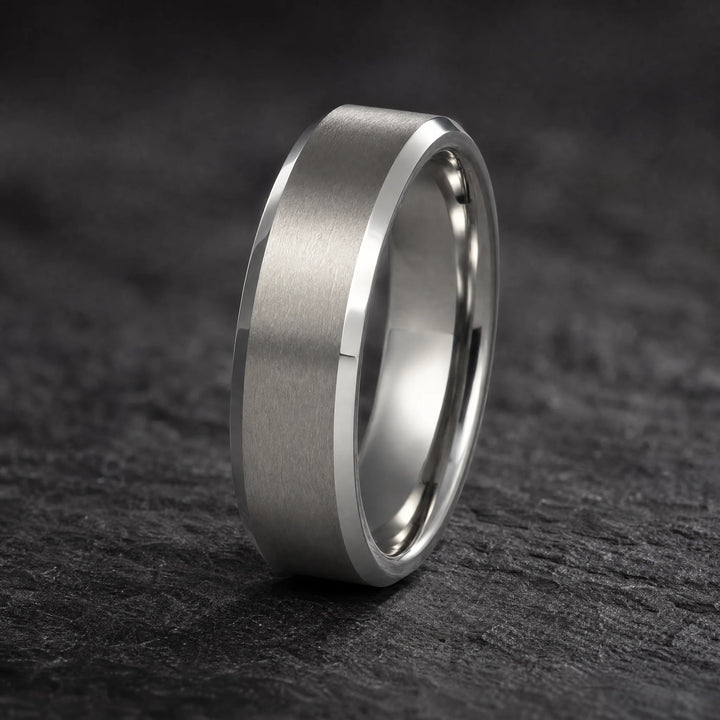 The Armature brushed and polished tungsten ring - hero view