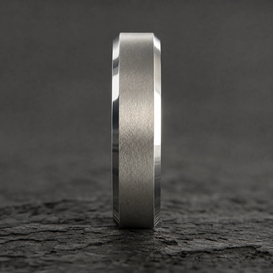 The Armature brushed and polished tungsten ring - side view