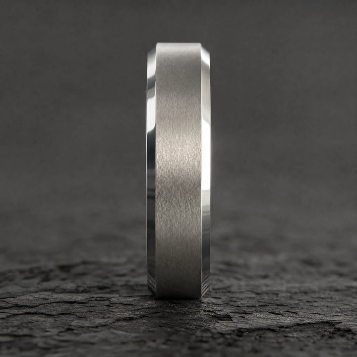 The Armature brushed and polished tungsten ring - side view