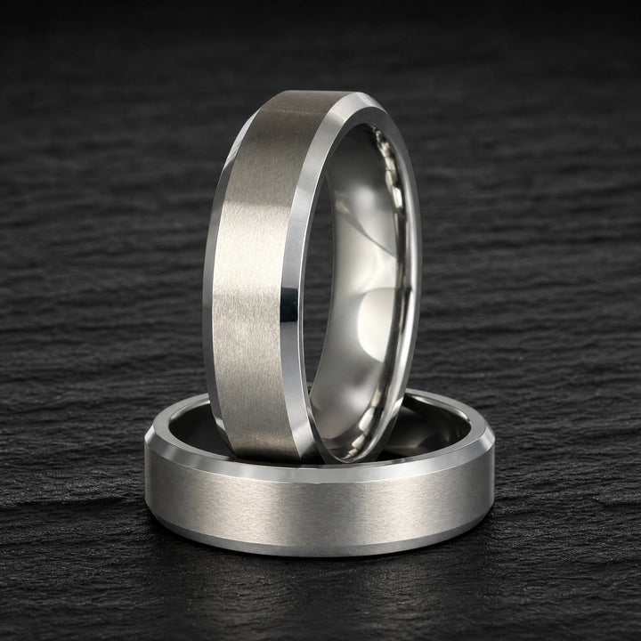 The Armature brushed and polished tungsten ring - stacked view