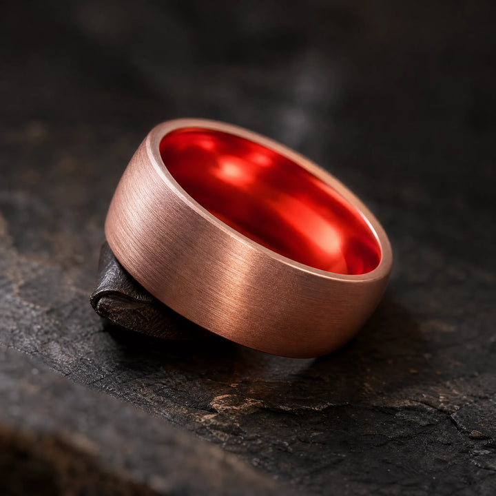 The Artery brushed copper tungsten ring - angled view