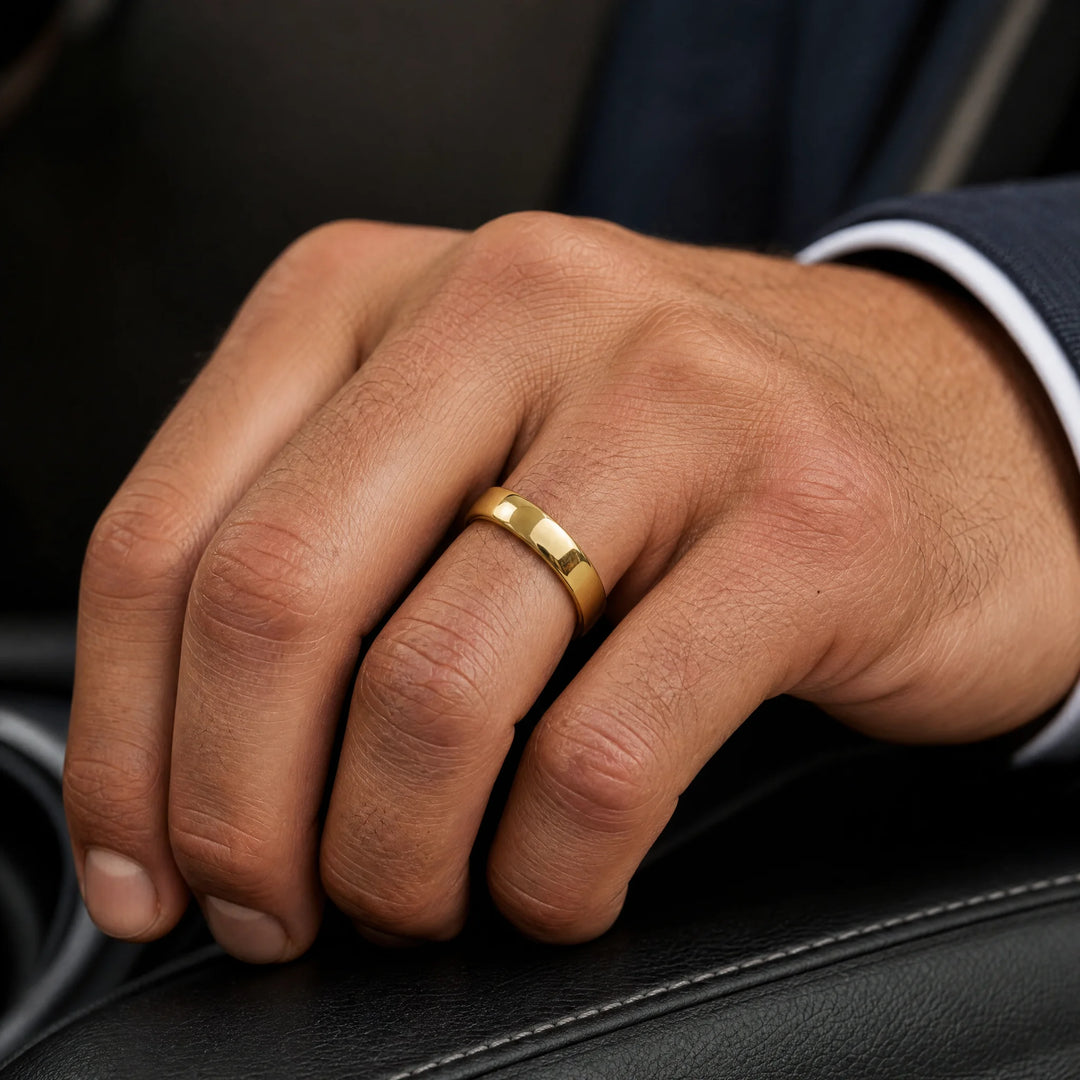 The Aureus 18K Gold Tungsten ring - on-hand view