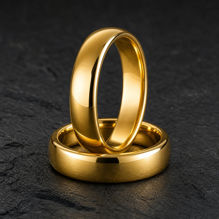 The Aureus 18K Gold Tungsten ring - stacked view