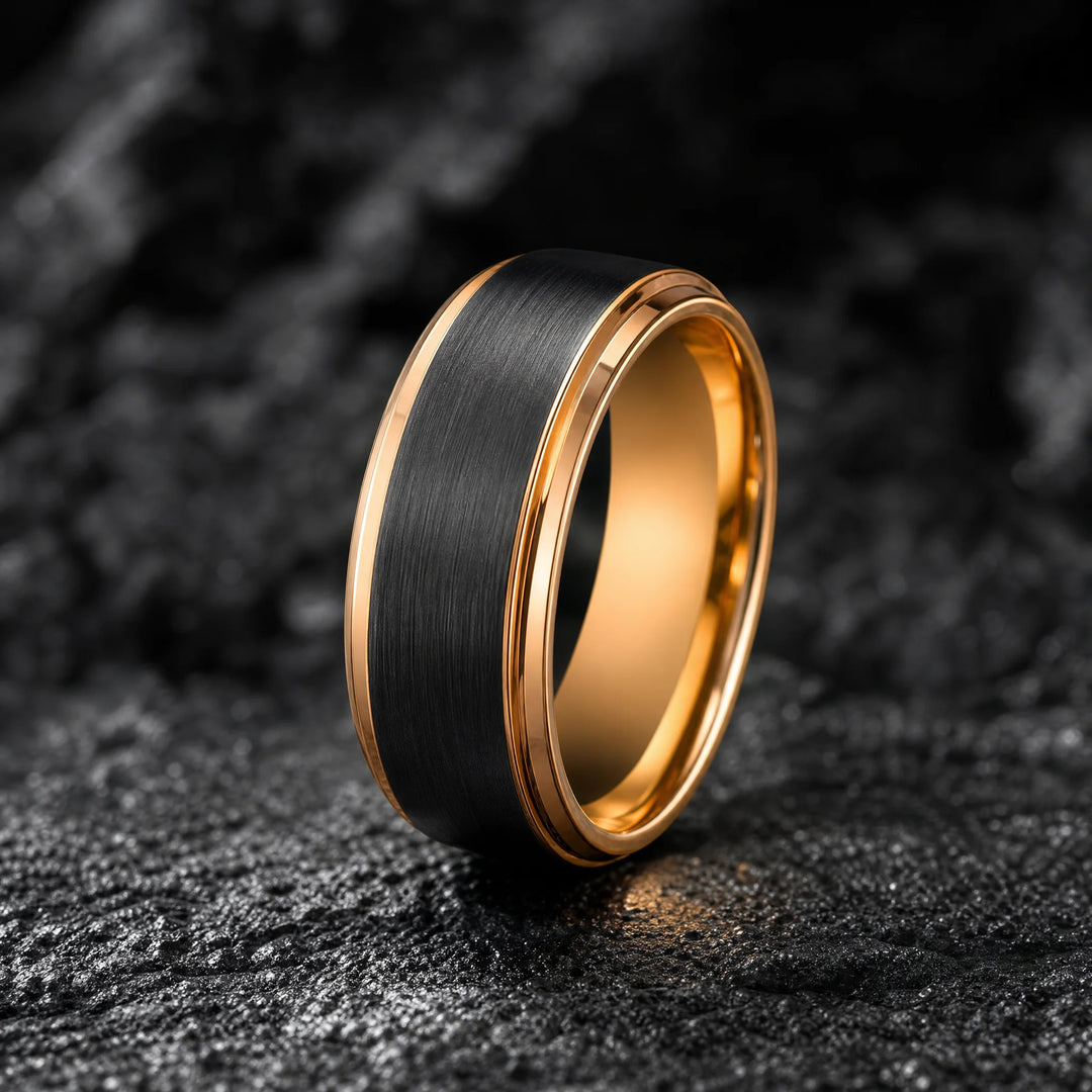 The Bastion Black Tungsten and 18K Gold ring - hero view