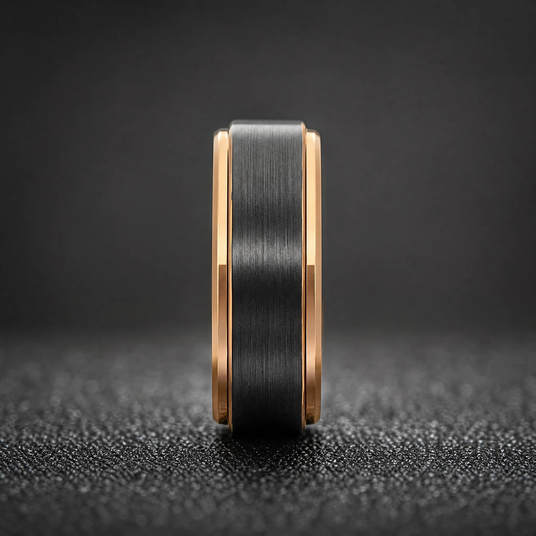 The Bastion Black Tungsten and 18K Gold ring - side view