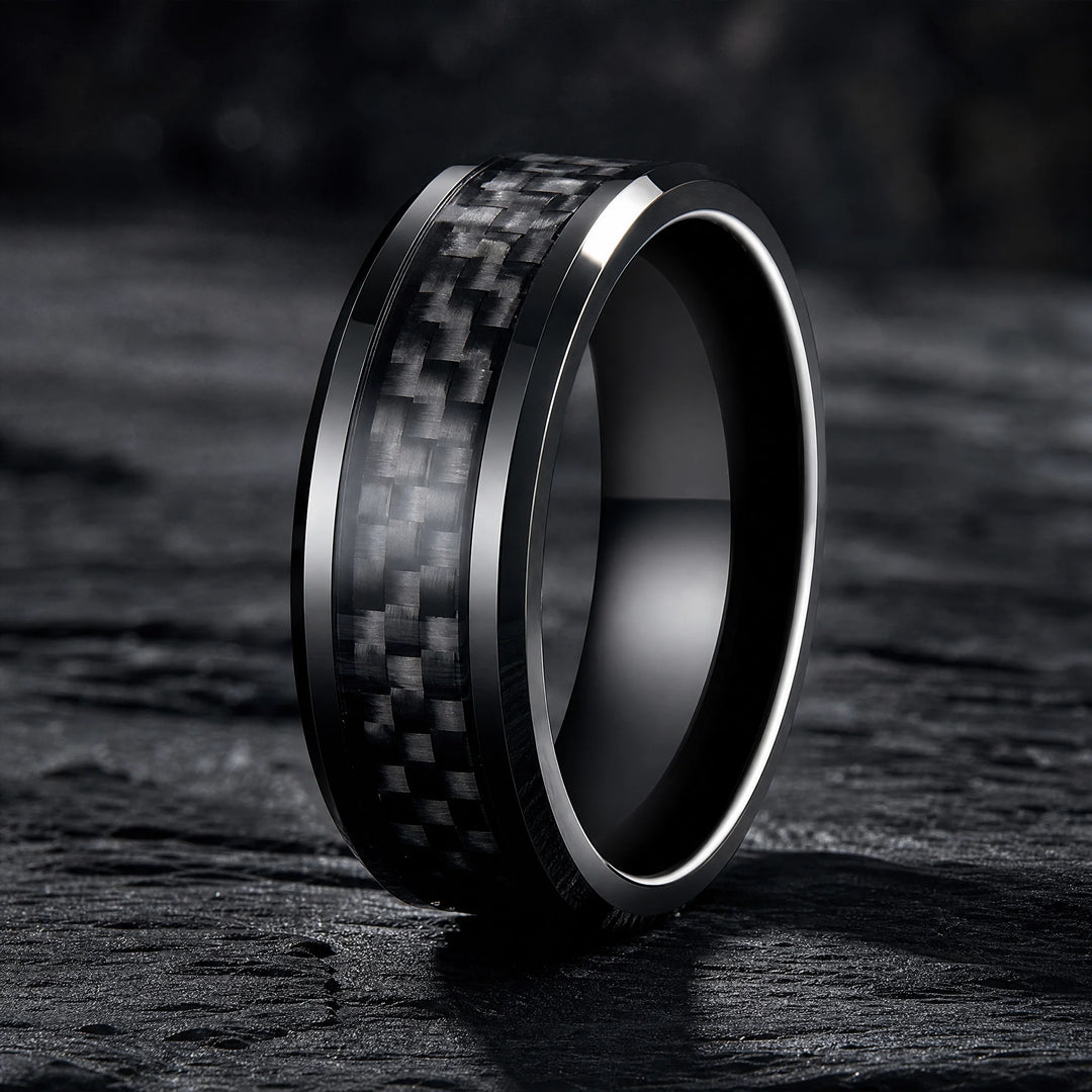 The Blacksite black tungsten and carbon fiber ring - hero view