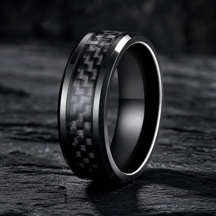 The Blacksite black tungsten and carbon fiber ring - hero view