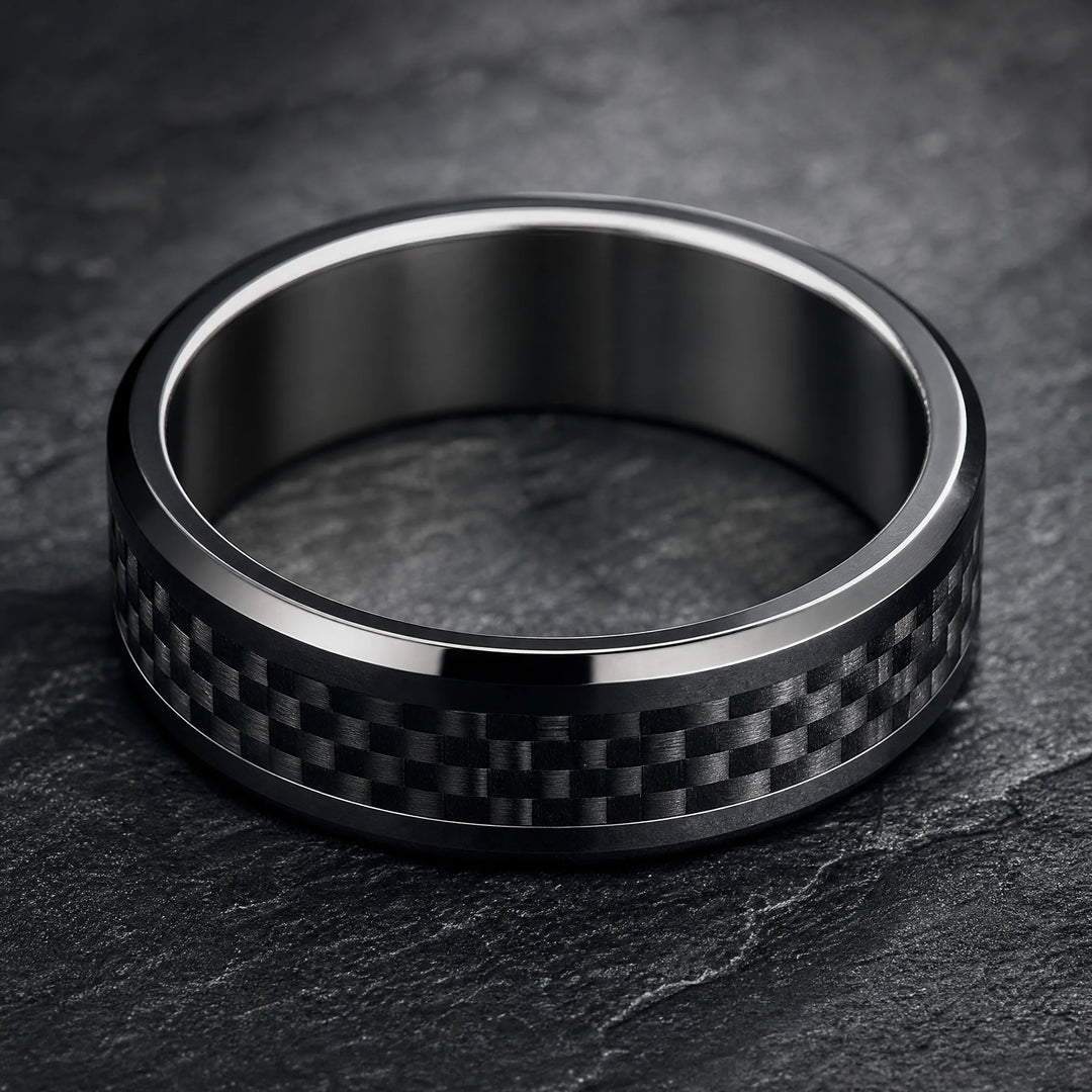 The Blacksite black tungsten and carbon fiber ring - inner view