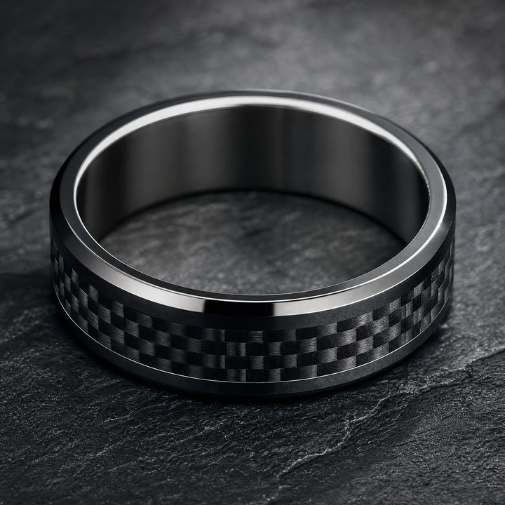 The Blacksite black tungsten and carbon fiber ring - inner view