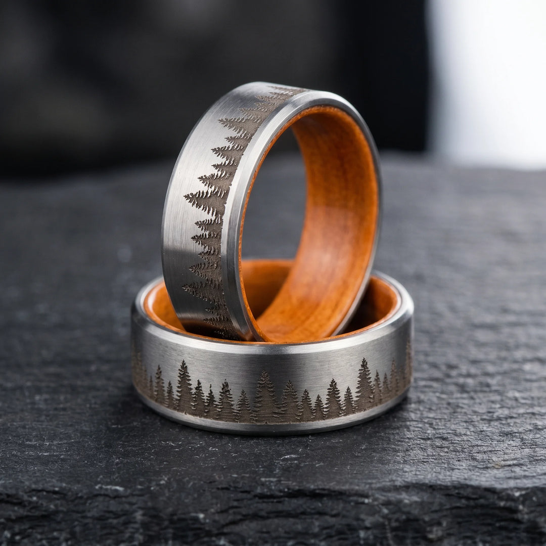 The Boreal Tungsten and Wood rings - stacked view