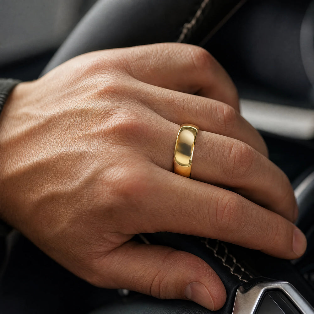 The Bullion 18K Gold Tungsten ring - on-hand view