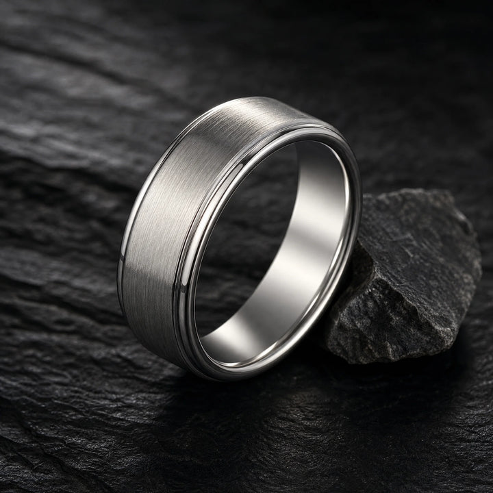 The Bulwark Tungsten ring - angled view
