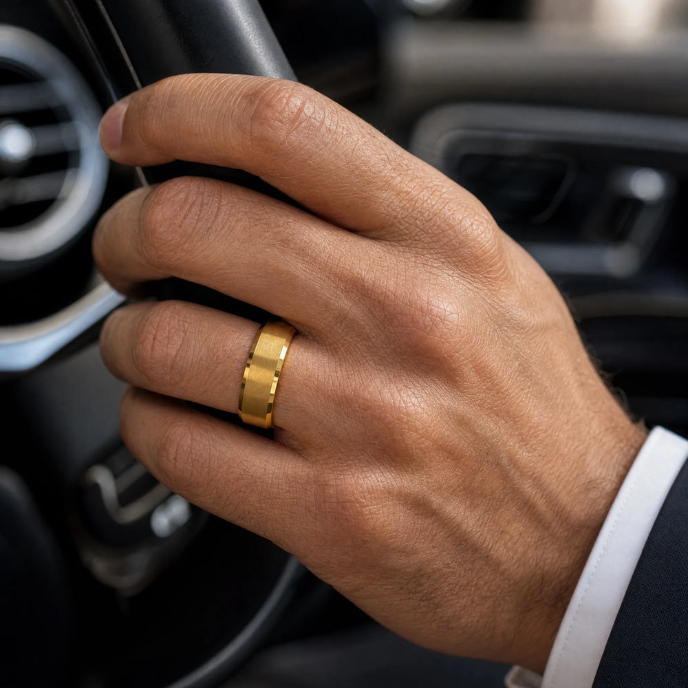 The Canon 18K Gold Tungsten ring - on-hand view