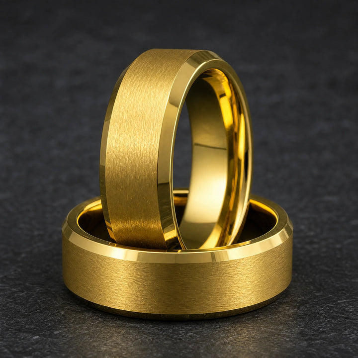 The Canon 18K Gold Tungsten ring - stacked view