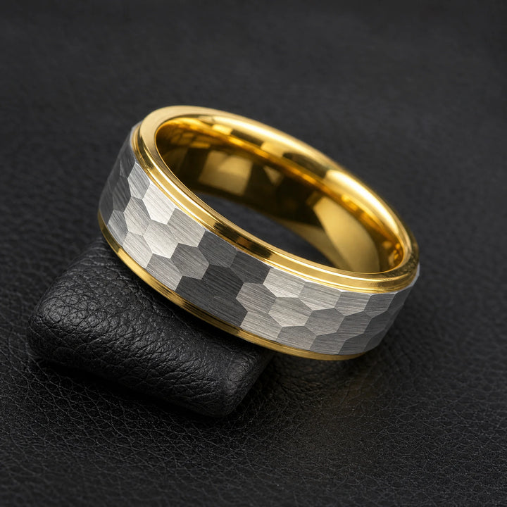 The Carapace Tungsten and 18K Gold ring - angled view