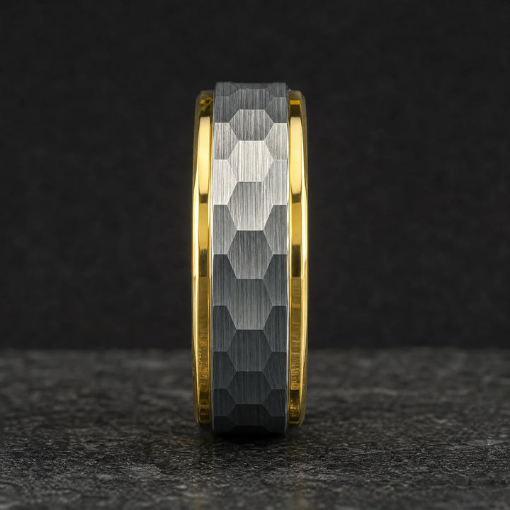 The Carapace Tungsten and 18K Gold ring - side view