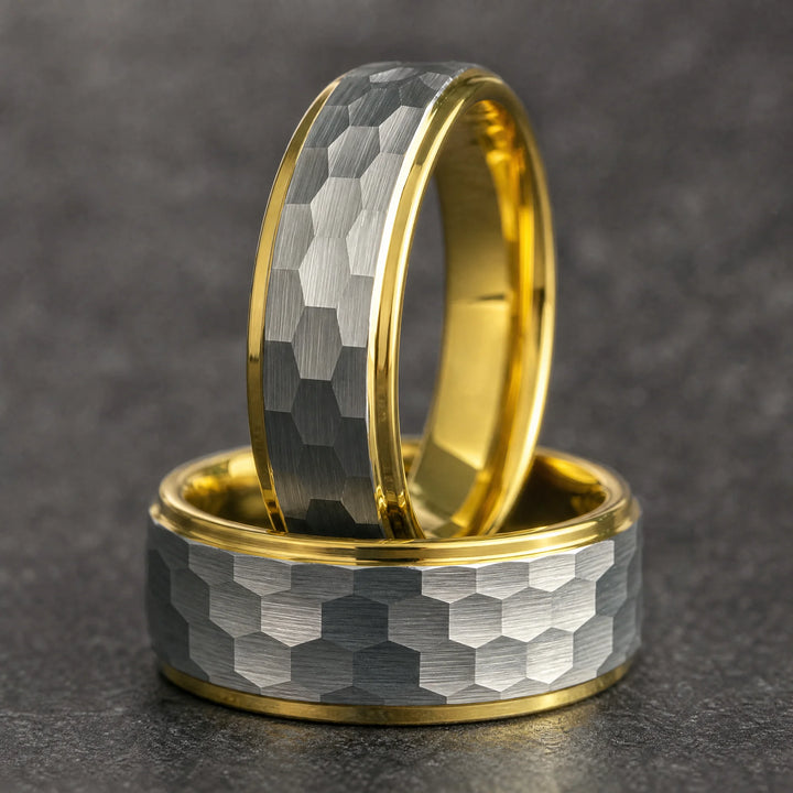 The Carapace Tungsten and 18K Gold ring - stacked view