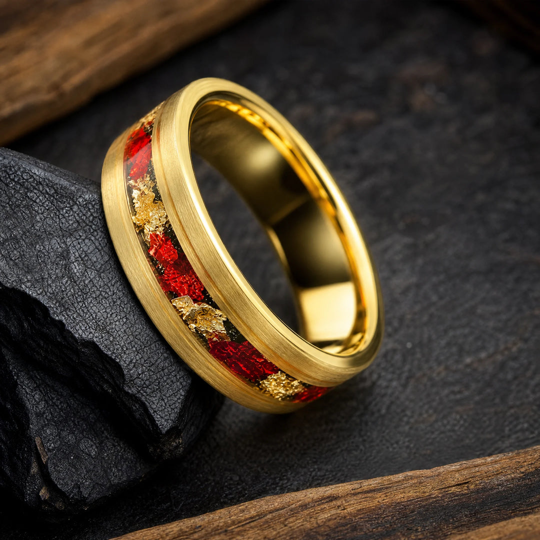The Cinnabar 18K gold and crushed ruby ring - angled view