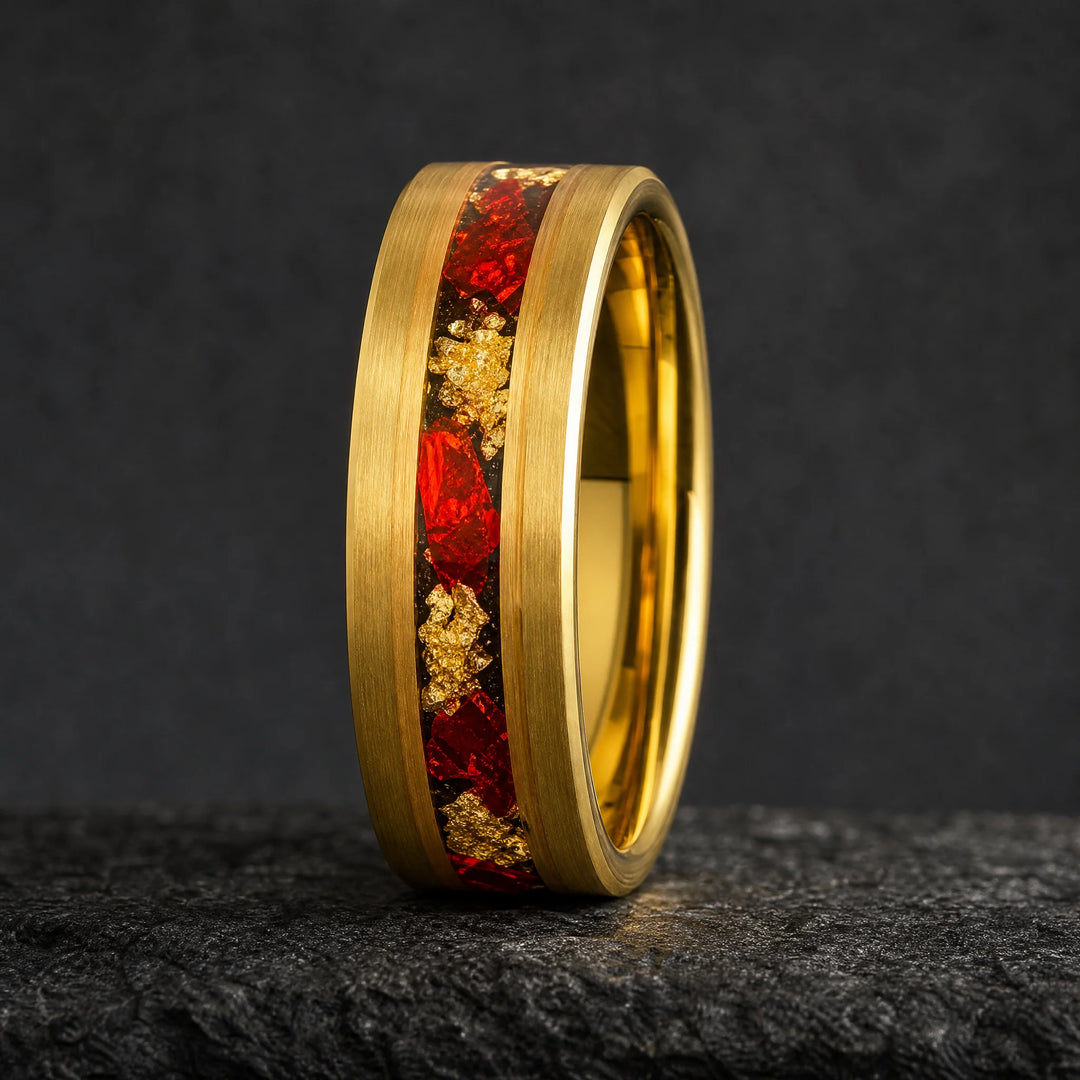 The Cinnabar 18K gold and crushed ruby ring - side view